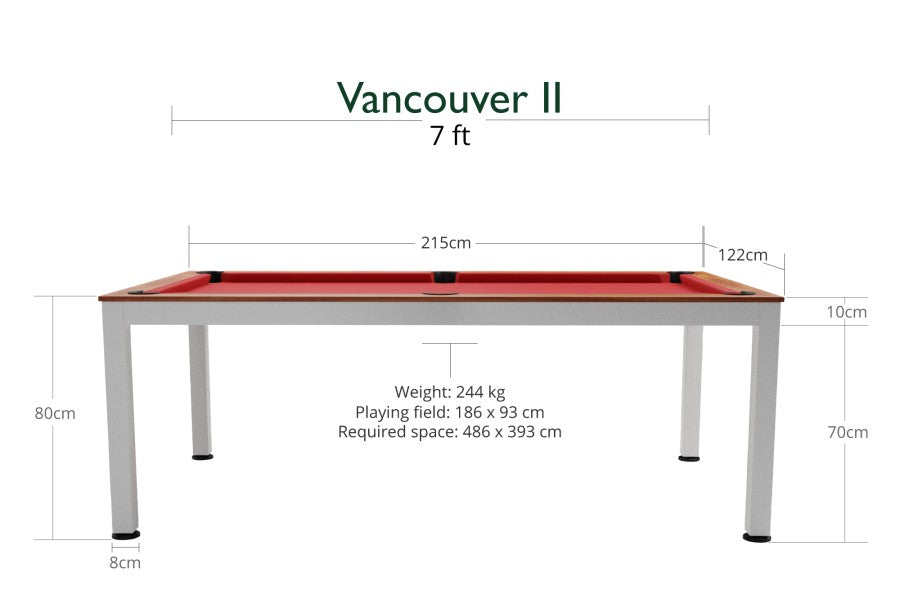 Billardtisch / Esstisch, Pool, Vancouver II, 7 ft. (Fuß), weiß/braun, Clubtuch