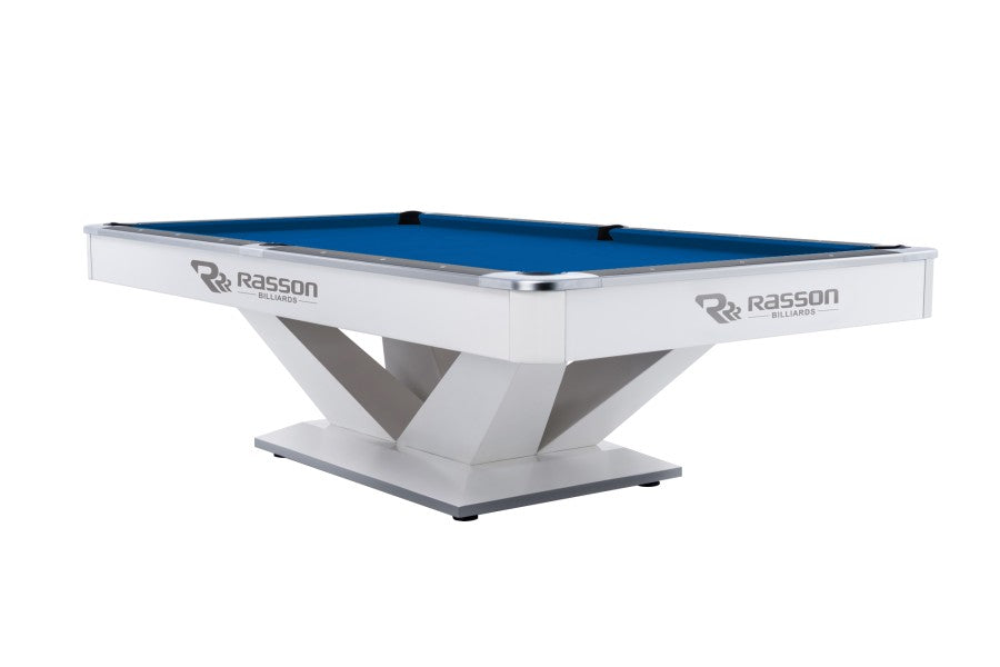 Billardtisch, Pool, Rasson Victory II Plus, weiß, 8 ft., Simonis 760 royalblau