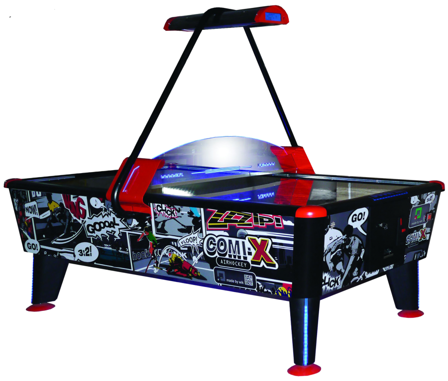 Airhockey, Comix, schwarz/blau/rot, kommerziell, 238x128x81 cm, Mit Münzprüfer