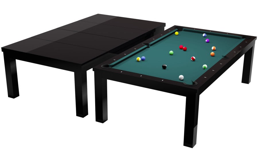Billardtisch / Esstisch, Pool, Rasson Penelope II, inkl. Abdeckplatte, schwarz-glänzend, 7 ft., Simonis 760 blaugrün