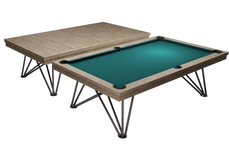 Billardtisch / Esstisch, Pool, Rasson Dauphine, gebeizte Eiche, 7 ft., Simonis 760 blaugrün