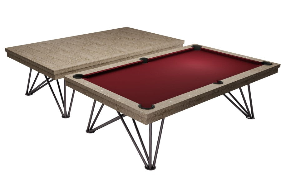 Billardtisch / Esstisch, Pool, Rasson Dauphine, gebeizte Eiche, 7 ft., Clubtuch burgund
