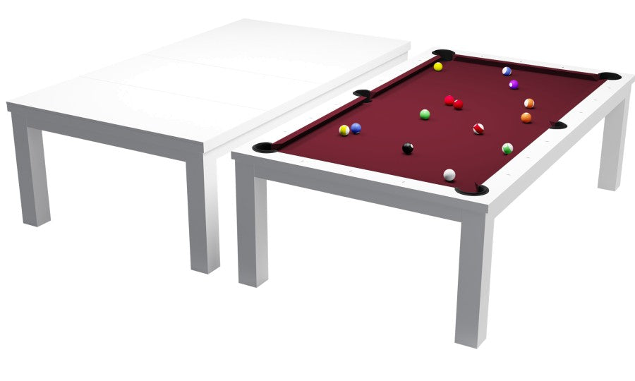 Billardtisch / Esstisch, Pool, Rasson Penelope II, inkl. Abdeckplatte, weiß-glänzend, 7 ft., Clubtuch burgund