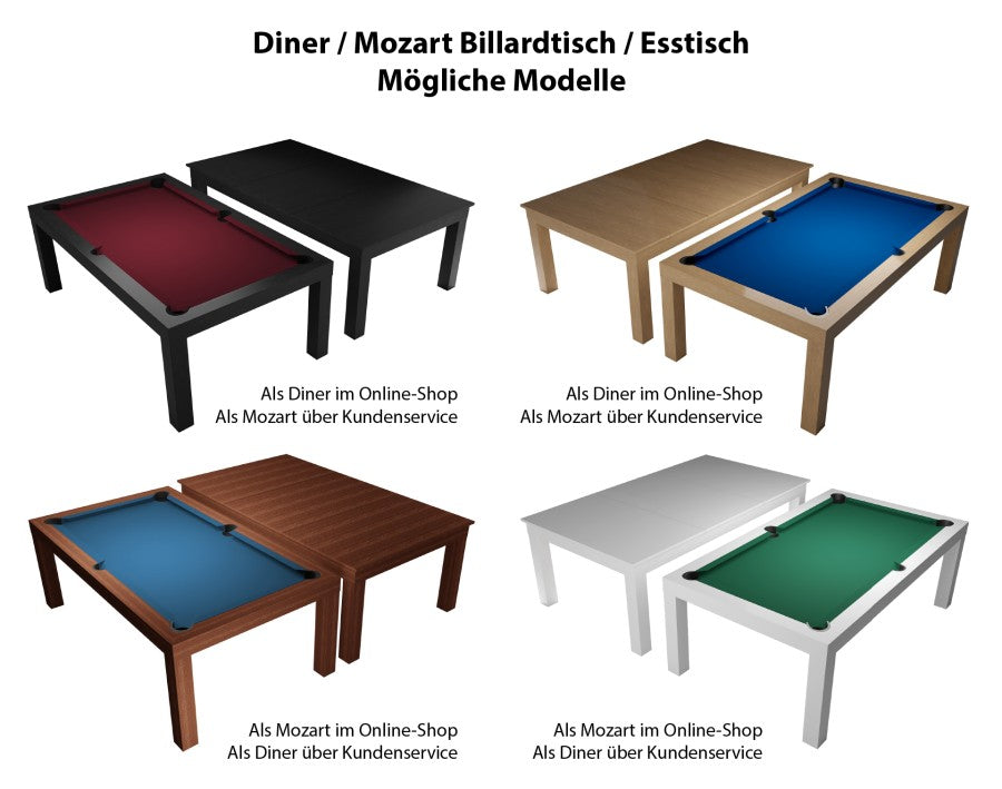 Billardtisch / Esstisch, Pool, Mozart, 7 ft. (Fuß), matt-weiß, Clubtuch gelbgrün