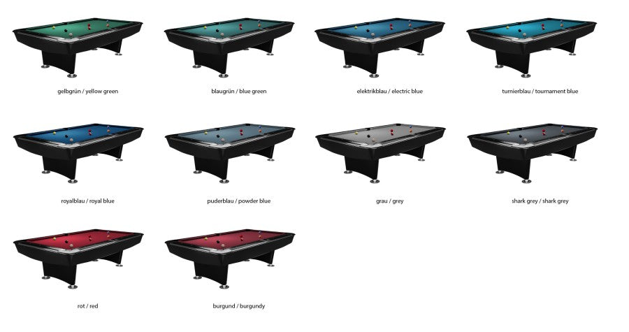 Billardtisch, Pool, Dynamic II, schwarz glänzend, 7 ft. (Fuß), Simonis 760 puderblau