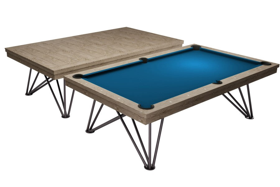 Billardtisch / Esstisch, Pool, Rasson Dauphine, gebeizte Eiche, 7 ft., Clubtuch elektrikblau
