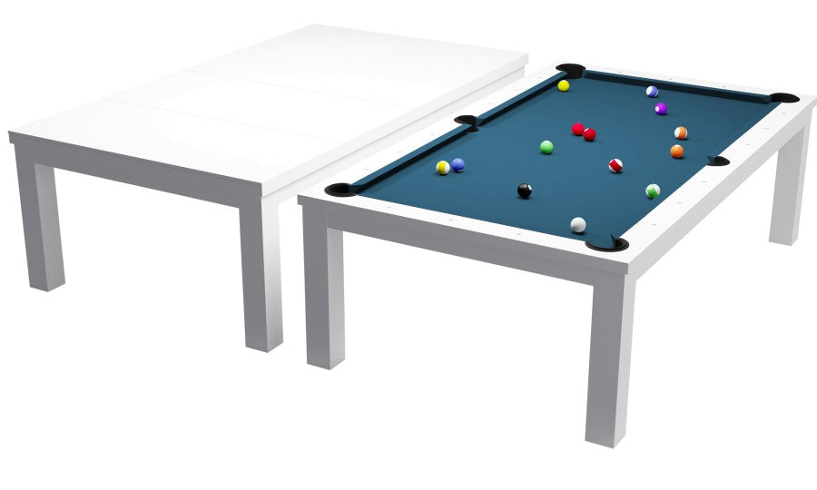 Billardtisch / Esstisch, Pool, Rasson Penelope II, inkl. Abdeckplatte, weiß-glänzend, 7 ft., Simonis 860 elektrikblau