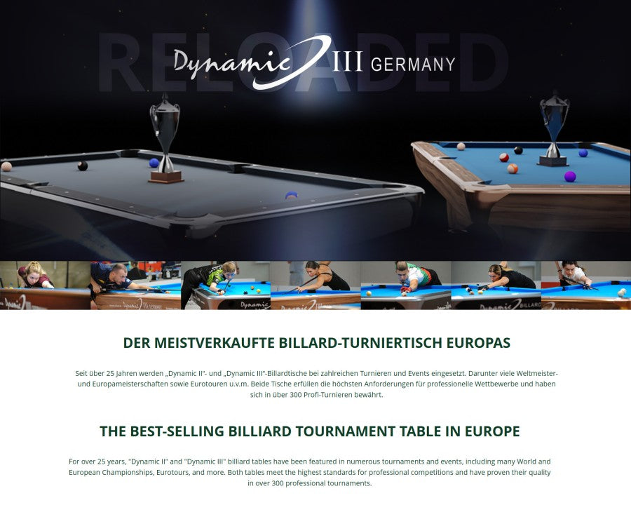 Billardtisch, Pool, Dynamic II, schwarz glänzend, 9 ft. (Fuß), Simonis 760 royalblau