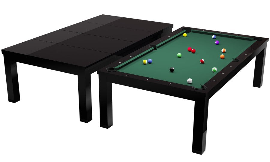 Billardtisch / Esstisch, Pool, Rasson Penelope II, inkl. Abdeckplatte, schwarz-glänzend, 7 ft., Clubtuch gelbgrün