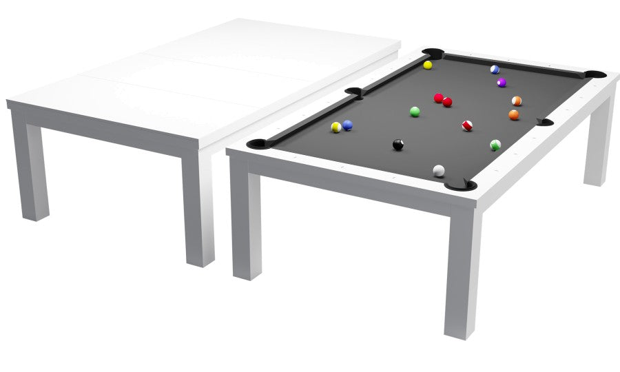 Billardtisch / Esstisch, Pool, Rasson Penelope II, inkl. Abdeckplatte, weiß-glänzend, 7 ft., Clubtuch grau