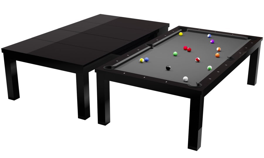 Billardtisch / Esstisch, Pool, Rasson Penelope II, inkl. Abdeckplatte, schwarz-glänzend, 7 ft., Clubtuch grau