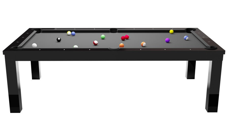 Billardtisch / Esstisch, Pool, Rasson Penelope II, inkl. Abdeckplatte, schwarz-glänzend, 7 ft., Simonis 760 turnierblau