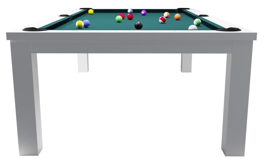 Billardtisch / Esstisch, Pool, Rasson Penelope II, inkl. Abdeckplatte, weiß-glänzend, 7 ft., Simonis 860 blaugrün