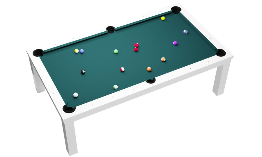 Billardtisch / Esstisch, Pool, Rasson Penelope II, inkl. Abdeckplatte, weiß-glänzend, 7 ft., Simonis 860 burgund