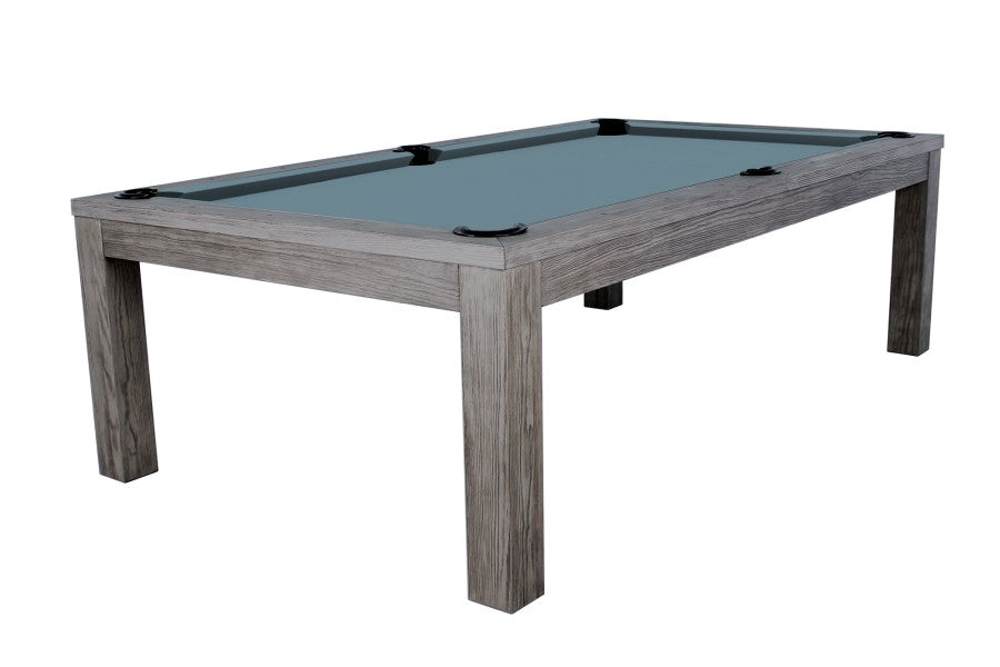 Billardtisch / Esstisch, Pool, Rasson Penelope II, inkl. Abdeckplatte, gebeiztes Holz, 7 ft., Simonis 760 puderblau