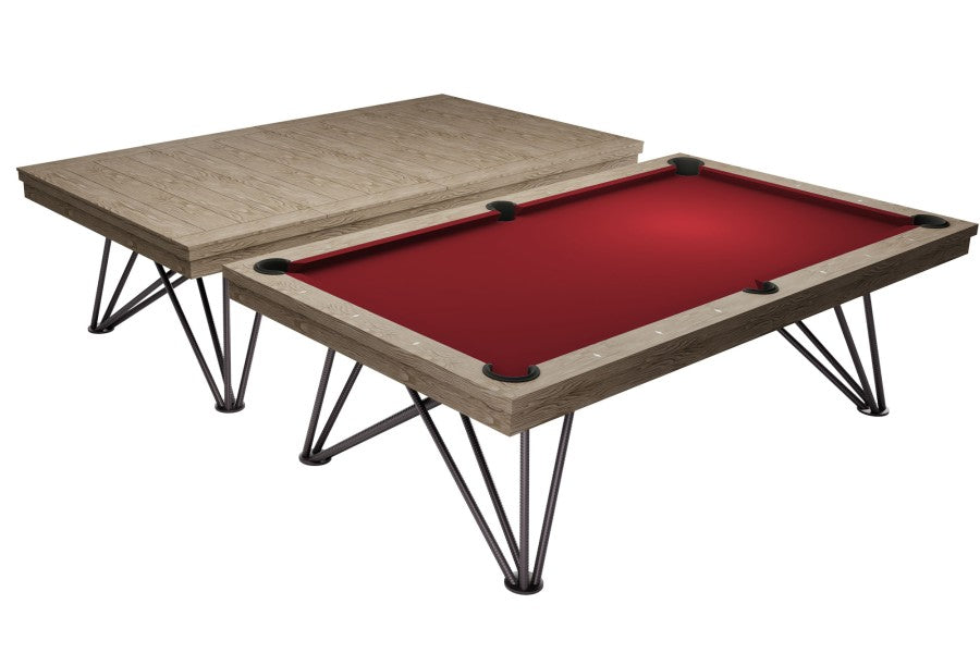 Billardtisch / Esstisch, Pool, Rasson Dauphine, gebeizte Eiche, 7 ft., Simonis 760 rot