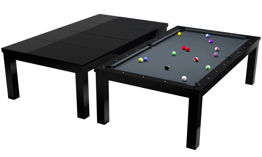 Billardtisch / Esstisch, Pool, Rasson Penelope II, inkl. Abdeckplatte, schwarz-glänzend, 7 ft., Simonis 860 shark grey