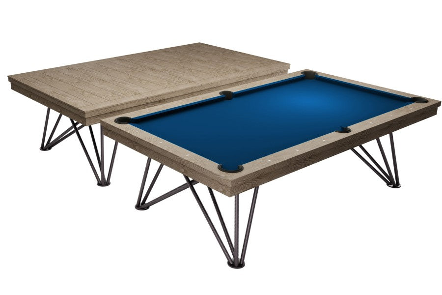 Billardtisch / Esstisch, Pool, Rasson Dauphine, gebeizte Eiche, 7 ft., Simonis 760 royalblau