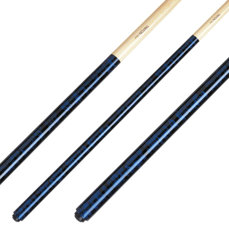 Billardqueue, Pool, Triton TRI-3, blau, einteilig, Klebeleder