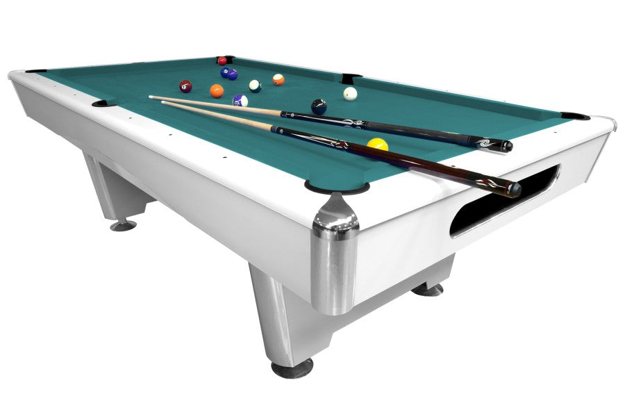 Billardtisch, Pool, Triumph, matt-weiß, 8 ft., Simonis 860 blaugrün