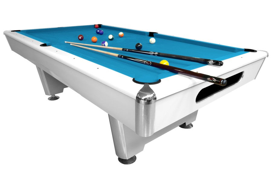 Billardtisch, Pool, Triumph, matt-weiß, 8 ft., Simonis 760 elektrikblau