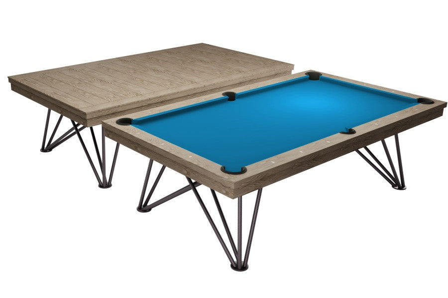 Billardtisch / Esstisch, Pool, Rasson Dauphine, gebeizte Eiche, 7 ft., Simonis 760 turnierblau