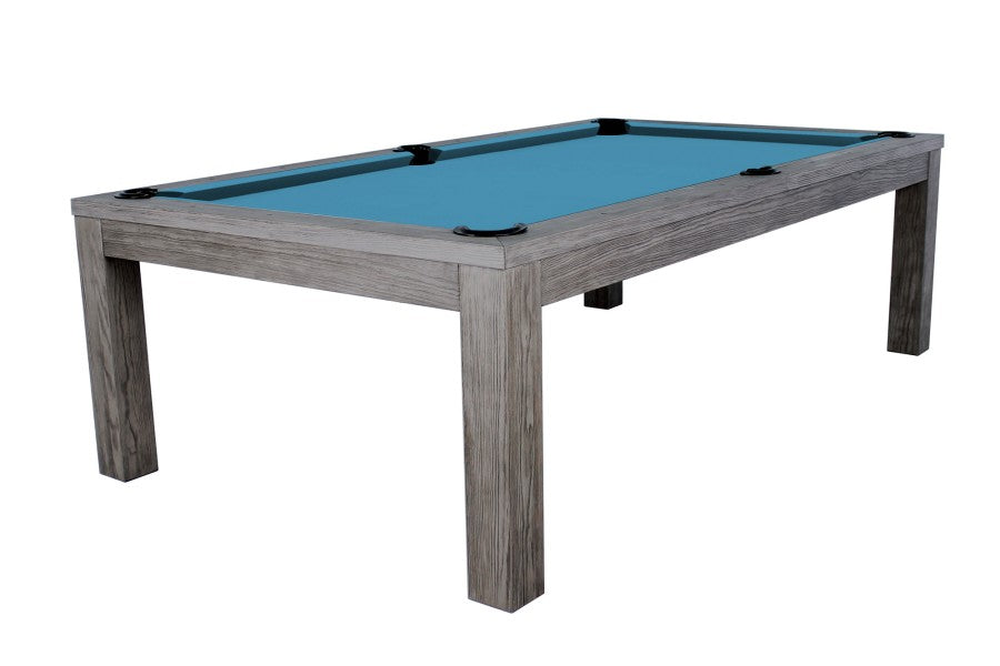 Billardtisch / Esstisch, Pool, Rasson Penelope II, inkl. Abdeckplatte, gebeiztes Holz, 7 ft., Simonis 860 turnierblau